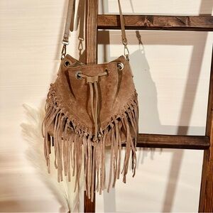 Leather boho fringe purse